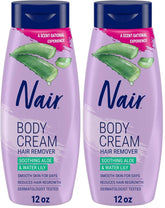 Nair Body Cream Hair Remover, Soothing Aloe and Water Lily, Dermatologist Tested Body Hair Removal Cream, with Evolved Ingredients, 12 Oz (Pack of 2)