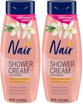 Nair Shower Cream Hair Remover with Moroccan Argan Oil and Orange Blossom, Body Hair Removal Cream for Women, 12 oz (Pack of 2)