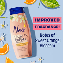 Nair Shower Cream Hair Remover with Moroccan Argan Oil and Orange Blossom, Body Hair Removal Cream for Women, 12 oz (Pack of 2)