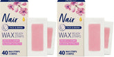 Nair Hair Remover Wax Ready Strips, Face and Bikini Hair Removal Wax Strips, Orchid and Cherry Blossom Extracts, Dermatologist Tested, Plus 4 Non-Flushable Post Wipes, 40 Count (Pack of 2)