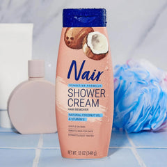 Nair Sensitive Shower Cream Hair Remover with Natural Coconut Oil and Vitamin E, Body Hair Removal Cream, 12 oz (Pack of 2)