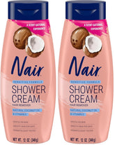 Nair Sensitive Shower Cream Hair Remover with Natural Coconut Oil and Vitamin E, Body Hair Removal Cream, 12 oz (Pack of 2)