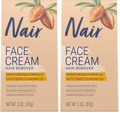 Nair Hair Remover Moisturizing Face Cream, with Sweet Almond Oil, 2OZ (Pack of 2)
