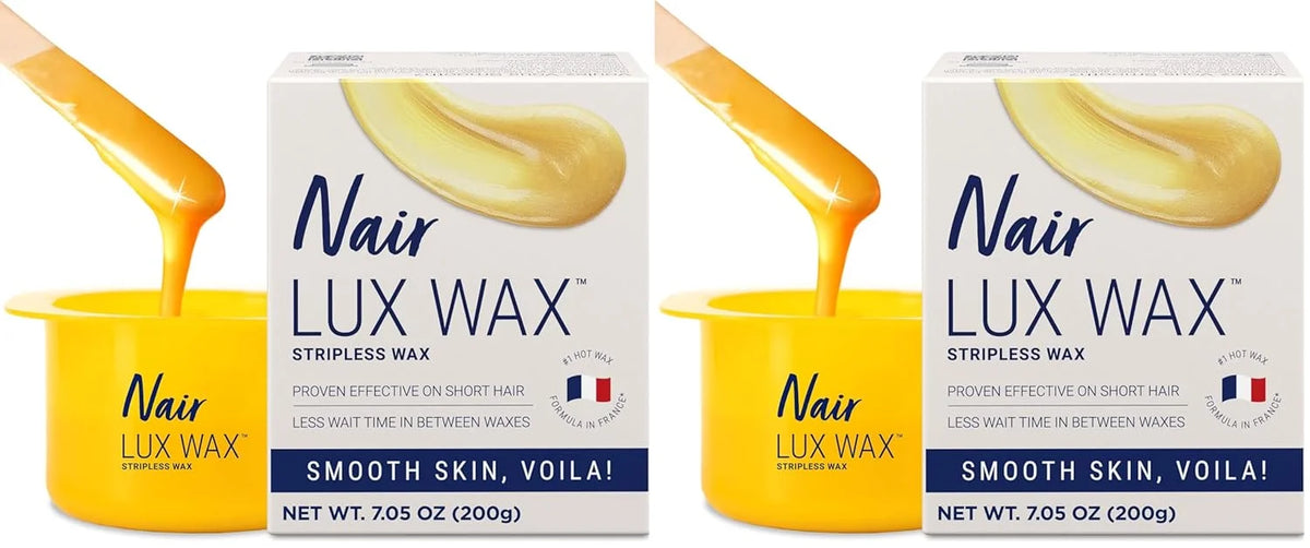 Nair Lux Wax, Microwaveable Hot Waxing Kit for Women, Stripless Hair Removal for Legs, Underarms, Bikini at Home, Proven Effective on Short Hair, 1 Count, 7.05 Oz (Pack of 2)