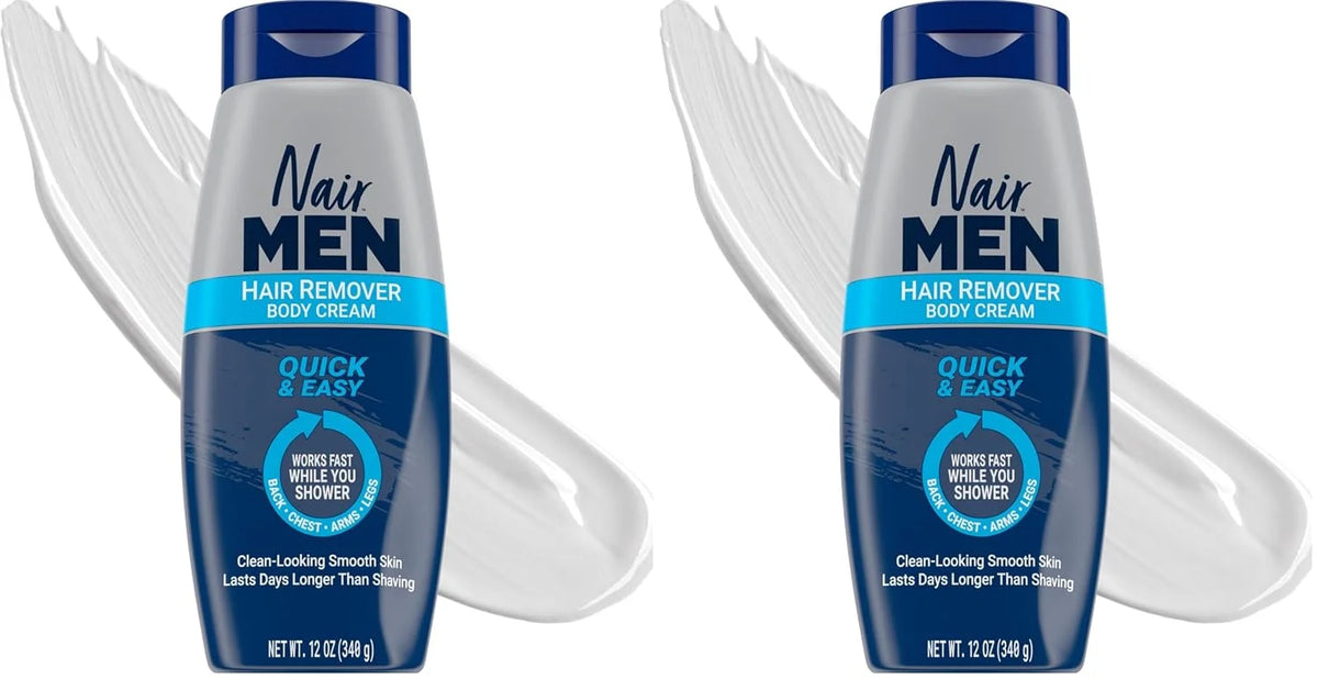 Nair Men Hair Remover Body Cream, Quick and Easy Body Hair Removal Cream for Men, Aloe and Lanolin, Dermatologist Tested, 12 Oz, (Pack of 2)