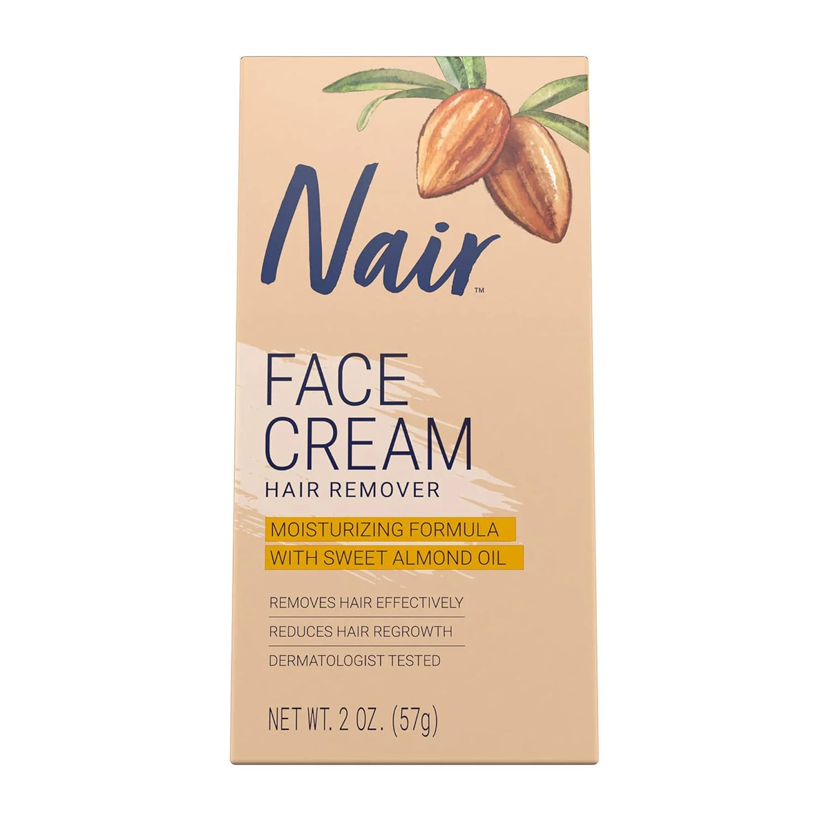 Nair Hair Remover Moisturizing Face Cream, with Sweet Almond Oil, 2OZ