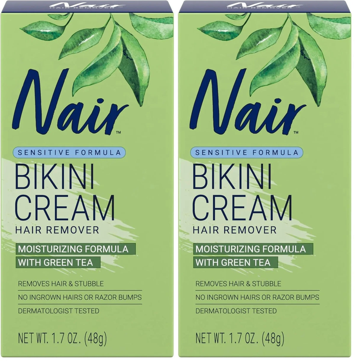 Nair Bikini Cream with Green Tea Sensitive Formula,1.7 Ounce,(Pack of 2)